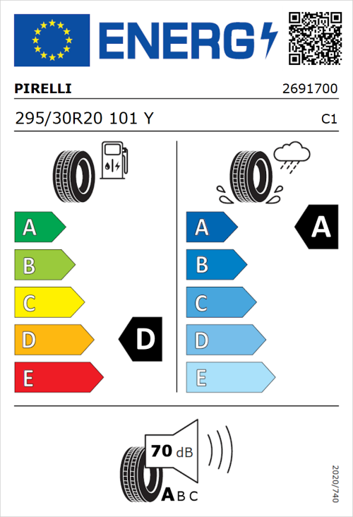 Tyre Label for Pirelli P Zero 295/30R20 101Y