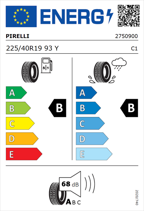Tyre Label for Pirelli P Zero 225/40R19 93Y