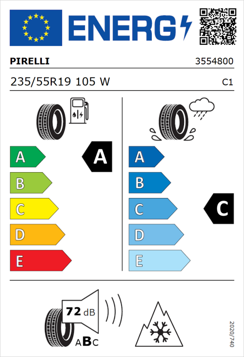 Tyre Label for Pirelli P Zero 235/55R19 105W