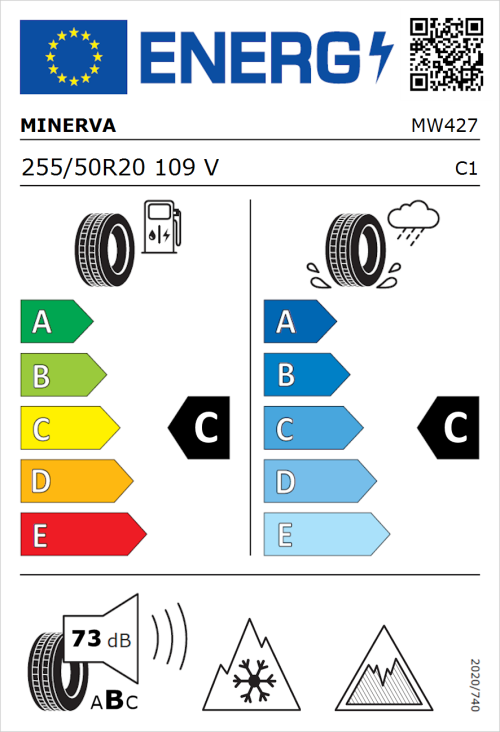 Tyre Label for Minerva Frostrack UHP 255/50R20 109V