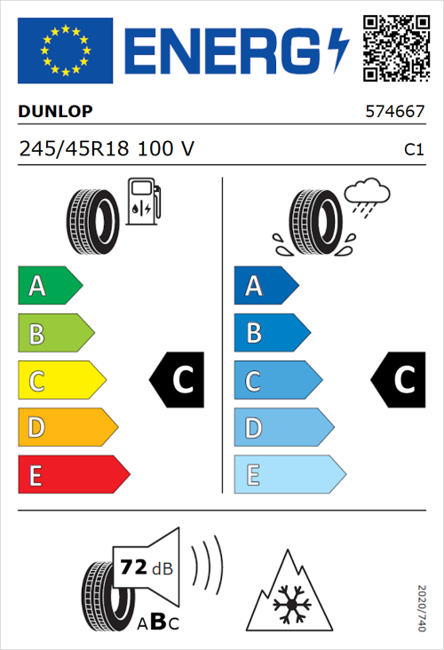 Tyre Label for Dunlop SP Winter Sport 5 245/45R18 100V