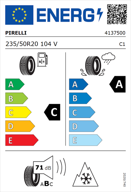 Tyre Label for Pirelli Scorpion Winter 2 235/50R20 104V