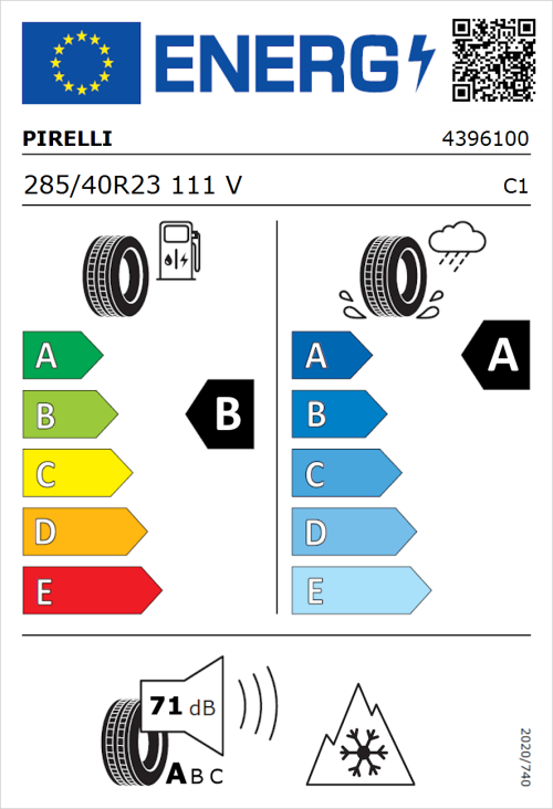 Tyre Label for Pirelli Scorpion Winter 2 285/40R23 111V