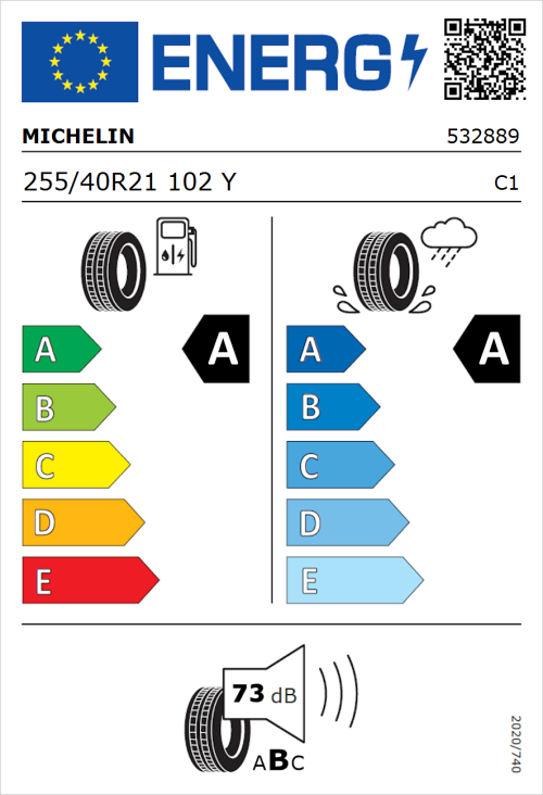 Tyre Label for Michelin Pilot Sport 5 Energy 255/40R21 102Y